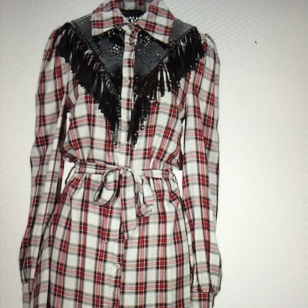 Vanessa Scott checked dress with fringe detail .